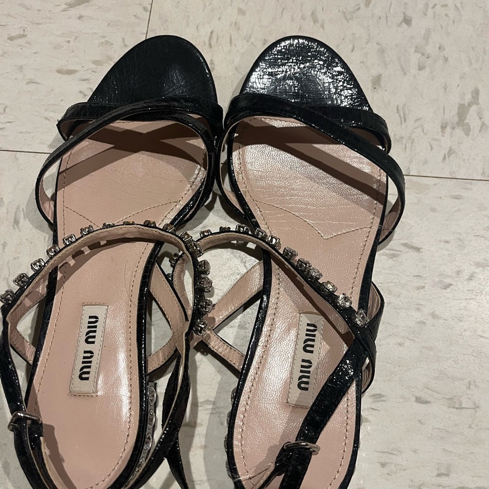 Authentic Miu Miu Black Strappy Sandals with Embellishments